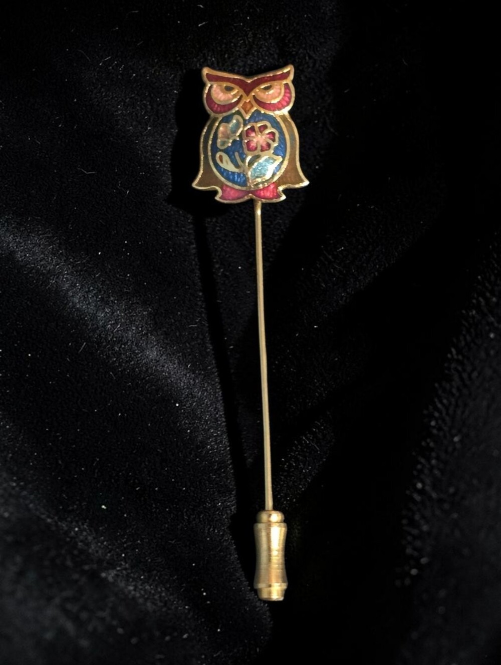 Cloisonné Owl Vintage Stick Pin Hat Pin